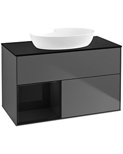 Villeroy und Boch Finion Villeroy und Boch FA12PHGK 100cm, plaque de recouvrement noire mate, étagères laqué noir brillant, anthracite mat