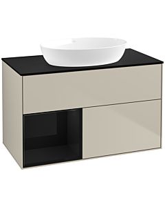 Villeroy und Boch Finion Villeroy und Boch FA12PHHH 100cm, plaque de recouvrement noir mat, étagères Laque noire brillante, Sand Matt Lacquer