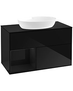 Villeroy und Boch Finion Waschtischunterschrank FA12PHPH 100cm, Abdeckplatte black matt, Regale Glossy black lacquer, Glossy Black Lacquer
