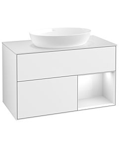Villeroy und Boch Finion Villeroy und Boch FA21GFGF 100cm, plaque de recouvrement blanc mat, étagères Laque blanche brillante, Laque blanche brillante
