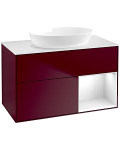 Villeroy und Boch Finion Villeroy und Boch FA21GFHB 100cm, plaque de recouvrement blanc mat, étagères Laque blanche brillante, Peony Matt