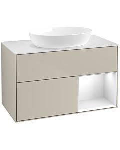 Villeroy und Boch Finion Waschtischunterschrank FA21GFHH 100cm, Abdeckplatte white matt, Regale Glossy white lacquer, Sand Matt Lacquer