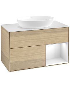 Villeroy und Boch Finion Villeroy und Boch FA21GFPC 100cm, plaque de recouvrement blanc mat, étagères Laque blanche brillante, Oak Veneer