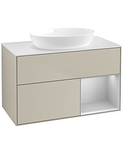 Villeroy und Boch Finion Waschtischunterschrank FA21GJHH 100cm, Abdeckplatte white matt, Regale Light grey matt lacquer, Sand Matt Lacquer