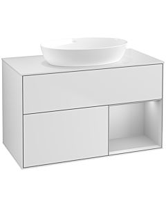 Villeroy und Boch Finion Waschtischunterschrank FA21GJMT 100cm, Abdeckplatte white matt, Regale Light grey matt lacquer, White matt lacquer