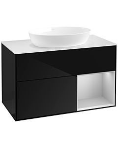 Villeroy und Boch Finion Waschtischunterschrank FA21GJPH 100cm, Abdeckplatte white matt, Regale Light grey matt lacquer, Glossy Black Lacquer