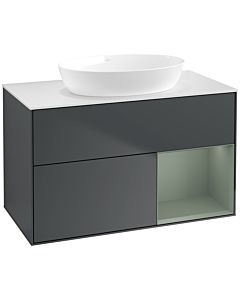 Villeroy und Boch Finion Villeroy und Boch FA21GMHG 100cm, plaque de recouvrement blanc mat, étagères laqué olive mat, Midnight Blue Matt Lacquer