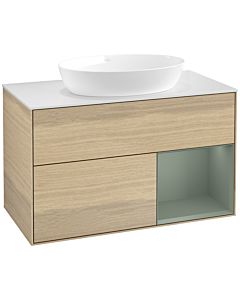 Villeroy und Boch Finion Villeroy und Boch Finion FA21GMPC 100cm, cover plate white matt, shelves olive matt lacquer, Oak Veneer
