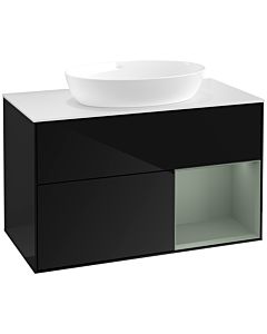 Villeroy und Boch Finion Waschtischunterschrank FA21GMPH 100cm, Abdeckplatte white matt, Regale Olive matt lacquer, Glossy Black Lacquer