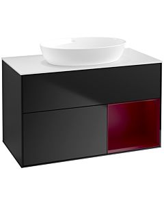 Villeroy und Boch Finion Waschtischunterschrank FA21HBPD 100cm, Abdeckplatte white matt, Regale Peony matt lacquer, Black matt lacquer