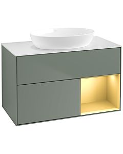 Villeroy und Boch Finion Waschtischunterschrank FA21HFGM 100cm, Abdeckplatte white matt, Regale Gold matt lacquer, Olive Matt Lacquer
