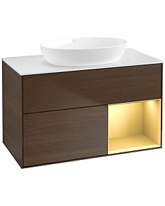Villeroy und Boch Finion Villeroy und Boch Finion FA21HFGN 100cm, cover plate white matt, shelves gold matt lacquer, walnut veneer