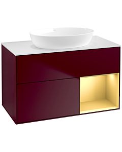 Villeroy und Boch Finion Waschtischunterschrank FA21HFHB 100cm, Abdeckplatte white matt, Regale Gold matt lacquer, Peony Matt