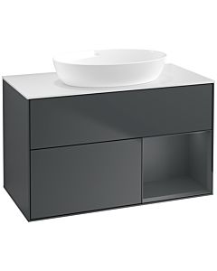 Villeroy und Boch Finion Waschtischunterschrank FA21HGHG 100cm, Abdeckplatte white matt, Regale Midnight matt lacquer, Midnight Blue Matt Lacquer