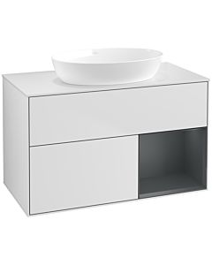 Villeroy und Boch Finion Waschtischunterschrank FA21HGMT 100cm, Abdeckplatte white matt, Regale Midnight matt lacquer, White matt lacquer