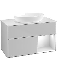 Villeroy und Boch Finion Villeroy und Boch FA21MTGJ 100cm, plaque de recouvrement blanc mat, étagères laqué blanc mat, gris clair mat