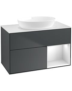 Villeroy und Boch Finion Waschtischunterschrank FA21MTHG 100cm, Abdeckplatte white matt, Regale White matt lacquer, Midnight Blue Matt Lacquer