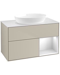 Villeroy und Boch Finion Waschtischunterschrank FA21MTHH 100cm, Abdeckplatte white matt, Regale White matt lacquer, Sand Matt Lacquer