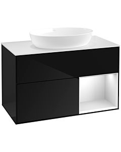 Villeroy und Boch Finion Waschtischunterschrank FA21MTPH 100cm, Abdeckplatte white matt, Regale White matt lacquer, Glossy Black Lacquer
