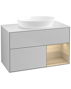 Villeroy und Boch Finion Villeroy und Boch FA21PCGJ 100cm, plaque de recouvrement blanc mat, étagères Oak Veneer , gris clair mat