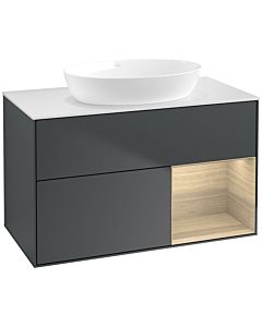 Villeroy und Boch Finion Waschtischunterschrank FA21PCHG 100cm, Abdeckplatte white matt, Regale Oak Veneer, Midnight Blue Matt Lacquer