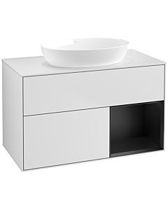 Villeroy und Boch Finion Waschtischunterschrank FA21PDMT 100cm, Abdeckplatte white matt, Regale Black matt lacquer, White matt lacquer