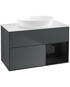 Villeroy und Boch Finion Waschtischunterschrank FA21PHHG 100cm, Abdeckplatte white matt, Regale Glossy black lacquer, Midnight Blue Matt Lacquer