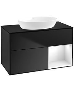 Villeroy und Boch Finion Waschtischunterschrank FA22GFPD 100cm, Abdeckplatte black matt, Regale Glossy white lacquer, Black matt lacquer