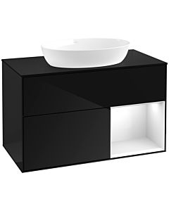 Villeroy und Boch Finion Waschtischunterschrank FA22GFPH 100cm, Abdeckplatte black matt, Regale Glossy white lacquer, Glossy Black Lacquer