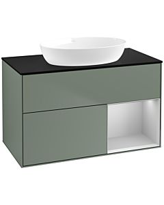 Villeroy und Boch Finion Villeroy und Boch FA22GJGM 100cm, plaque de recouvrement noir mat, étagères laqué gris clair mat, Olive Matt Lacquer