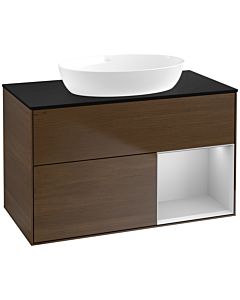 Villeroy und Boch Finion Villeroy und Boch FA22GJGN 100cm, plaque de recouvrement noir mat, étagères laqué gris clair mat, placage noyer