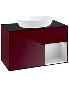 Villeroy und Boch Finion Villeroy und Boch FA22GJHB 100cm, plaque de recouvrement noir mat, étagères laqué gris clair mat, Peony Matt