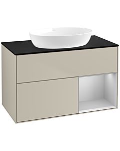 Villeroy und Boch Finion Villeroy und Boch FA22GJHH 100cm, plaque de recouvrement noir mat, étagères laqué gris clair mat, Sand Matt Lacquer