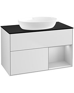 Villeroy und Boch Finion Waschtischunterschrank FA22GJMT 100cm, Abdeckplatte black matt, Regale Light grey matt lacquer, White matt lacquer