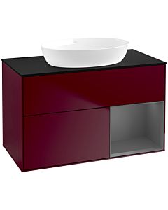 Villeroy und Boch Finion Waschtischunterschrank FA22GKHB 100cm, Abdeckplatte black matt, Regale Anthracite matt lacquer, Peony Matt