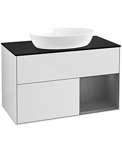 Villeroy und Boch Finion Waschtischunterschrank FA22GKMT 100cm, Abdeckplatte black matt, Regale Anthracite matt lacquer, White matt lacquer