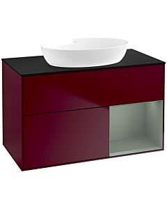 Villeroy und Boch Finion Villeroy und Boch FA22GMHB 100cm, plaque de recouvrement noir mat, étagères laqué olive mat, Peony Matt