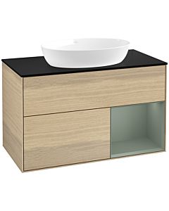 Villeroy und Boch Finion Villeroy und Boch FA22GMPC 100cm, plaque de recouvrement noir mat, étagères laqué olive mat, Oak Veneer