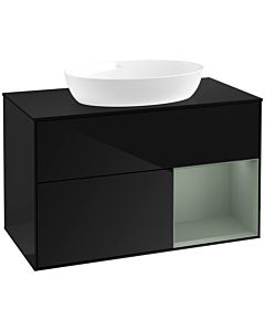 Villeroy und Boch Finion Waschtischunterschrank FA22GMPH 100cm, Abdeckplatte black matt, Regale Olive matt lacquer, Glossy Black Lacquer