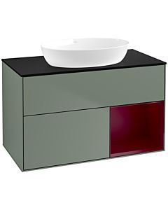 Villeroy und Boch Finion Waschtischunterschrank FA22HBGM 100cm, Abdeckplatte black matt, Regale Peony matt lacquer, Olive Matt Lacquer