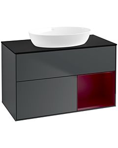 Villeroy und Boch Finion Waschtischunterschrank FA22HBHG 100cm, Abdeckplatte black matt, Regale Peony matt lacquer, Midnight Blue Matt Lacquer