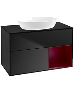 Villeroy und Boch Finion Waschtischunterschrank FA22HBPD 100cm, Abdeckplatte black matt, Regale Peony matt lacquer, Black matt lacquer