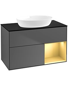 Villeroy und Boch Finion Waschtischunterschrank FA22HFGK 100cm, Abdeckplatte black matt, Regale Gold matt lacquer, Anthracite matt