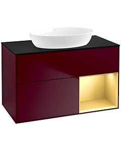 Villeroy und Boch Finion Waschtischunterschrank FA22HFHB 100cm, Abdeckplatte black matt, Regale Gold matt lacquer, Peony Matt