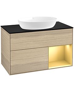 Villeroy und Boch Finion Villeroy und Boch Finion FA22HFPC 100cm, cover plate black matt, shelves gold matt lacquer, Oak Veneer