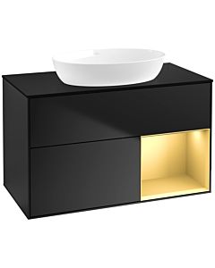Villeroy und Boch Finion Waschtischunterschrank FA22HFPD 100cm, Abdeckplatte black matt, Regale Gold matt lacquer, Black matt lacquer