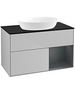 Villeroy und Boch Finion Waschtischunterschrank FA22HGGJ 100cm, Abdeckplatte black matt, Regale Midnight matt lacquer, Light grey matt