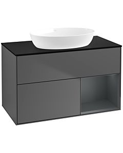 Villeroy und Boch Finion Waschtischunterschrank FA22HGGK 100cm, Abdeckplatte black matt, Regale Midnight matt lacquer, Anthracite matt