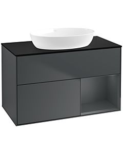 Villeroy und Boch Finion Waschtischunterschrank FA22HGHG 100cm, Abdeckplatte black matt, Regale Midnight matt lacquer, Midnight Blue Matt Lacquer