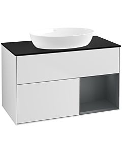 Villeroy und Boch Finion Waschtischunterschrank FA22HGMT 100cm, Abdeckplatte black matt, Regale Midnight matt lacquer, White matt lacquer